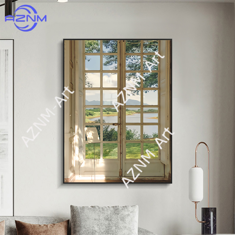緑の風景窓壁アートポスター自然ヨーロッパスタイル壁画モダンな - Home Decor Japandi のレビューと価格
