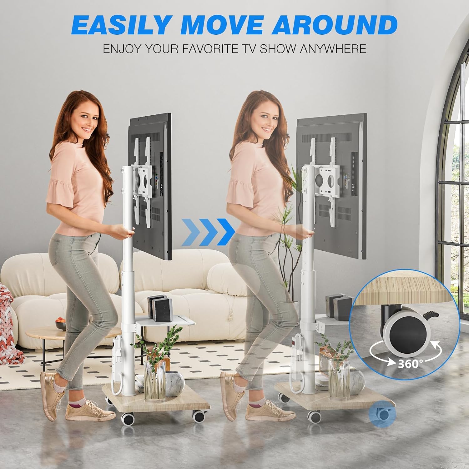スタイリッシュなキャスター付きテレビ台、電源コンセント付き、 - Home Decor On Wheels のレビューと価格