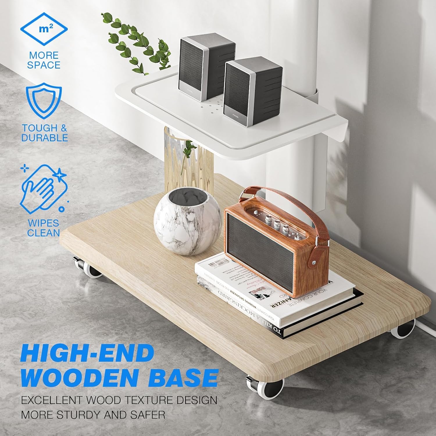 スタイリッシュなキャスター付きテレビ台、電源コンセント付き、 - Home Decor On Wheels のレビューと価格