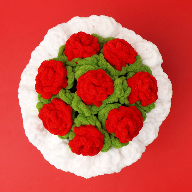 バレンタインデーギフトブーケ完成品手作りニット糸大輪バラブー - Yarn Home Decor のレビューと価格