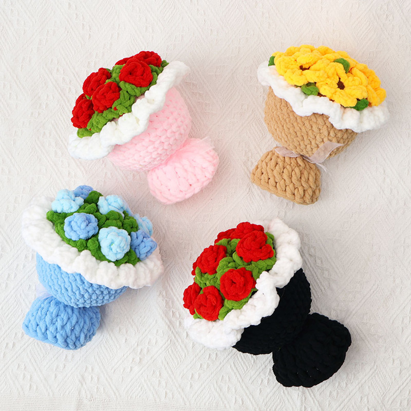 バレンタインデーギフトブーケ完成品手作りニット糸大輪バラブー - Yarn Home Decor のレビューと価格