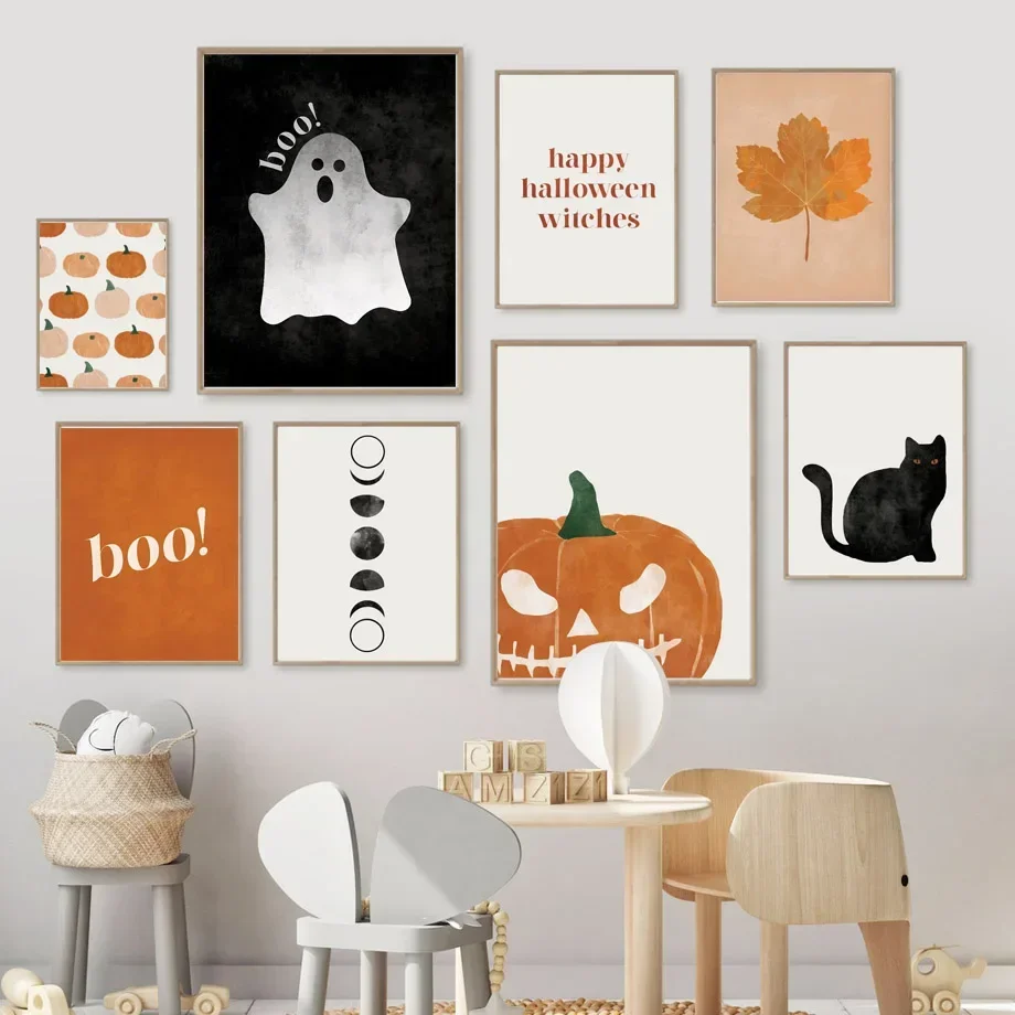 猫ハロウィンソウルカボチャ壁アートキャンバス絵画北欧ポスター - Geometric Wall Art のレビューと価格