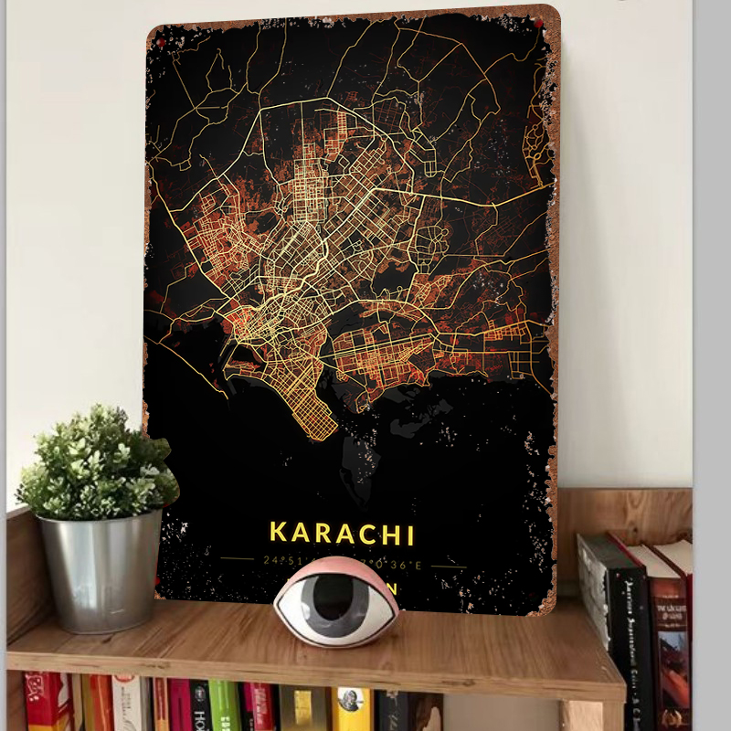 カラチ パキスタン都市地図 メタルウォールアート 装飾鉄絵画 - Home Decor Karachi のレビューと価格