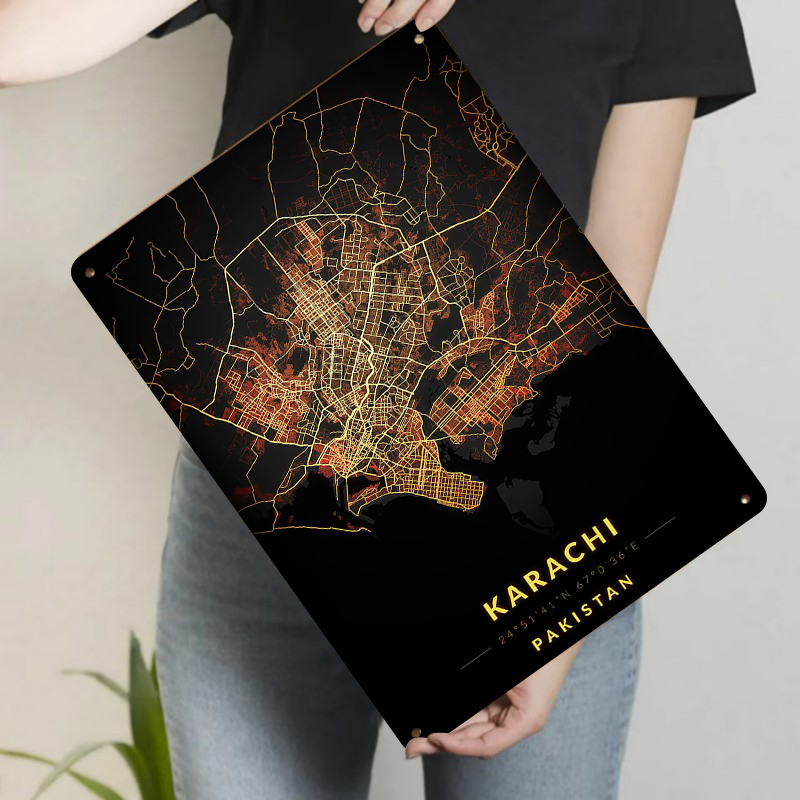 カラチ パキスタン都市地図 メタルウォールアート 装飾鉄絵画 - Home Decor Karachi のレビューと価格