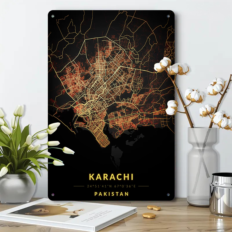 カラチ パキスタン都市地図 メタルウォールアート 装飾鉄絵画 - Home Decor Karachi のレビューと価格