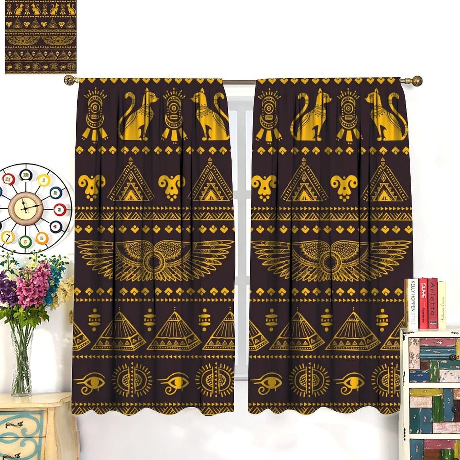 神秘的な古代エジプトのカーテン、黒猫の部族、エジプトのピラミ - Home Decor Egypt のレビューと価格