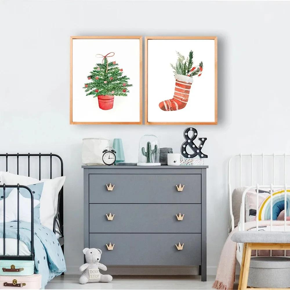 漫画クリスマスホリデーツリーソックス雪だるま車犬ウォールアー - Geometric Wall Art のレビューと価格