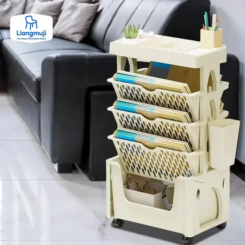 5段可動式本棚、車輪付き、回転式収納本棚、クリエイティブな本 - Home Decor On Wheels のレビューと価格