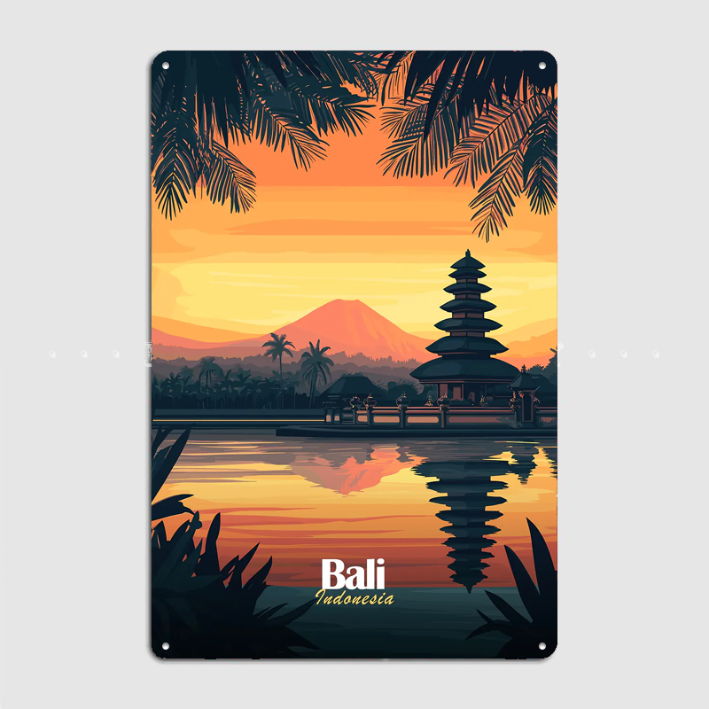 バリ寺院日没旅行風景ポスターレトロガレージクラブバー屋内壁ヴ - Home Decor Bali のレビューと価格
