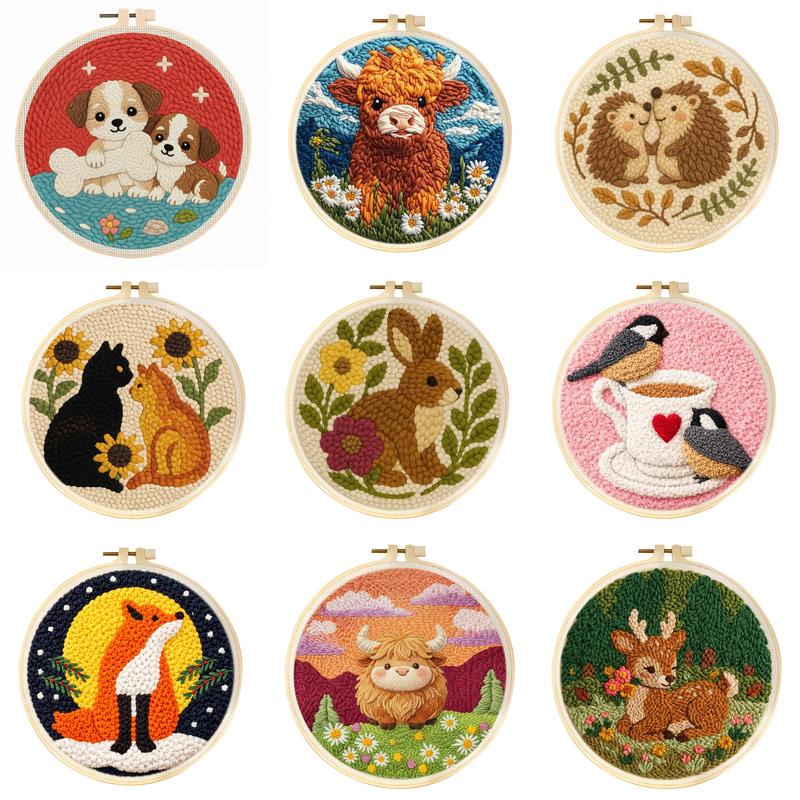 DIYパンチニードルキット かわいい動物柄生地 フープ付き  - Yarn Home Decor のレビューと価格