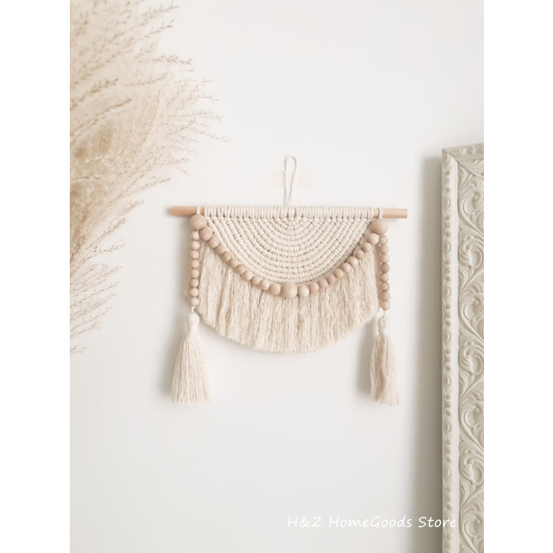 マクラメの壁のタペストリー,木製のビーズとタッセル,手作りの - Yarn Home Decor のレビューと価格