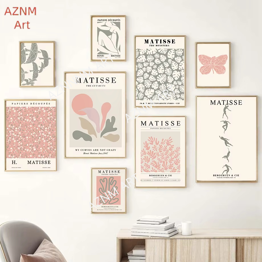 抽象的なマティスライン、珊瑚の葉、ウォールアート、キャンバス - Home Decor Japandi のレビューと価格
