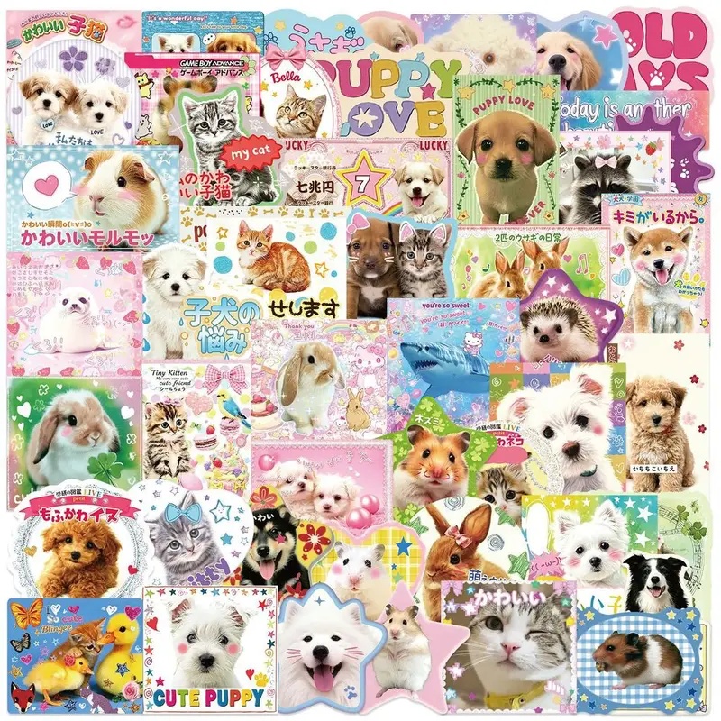 50枚入り ドーパミンカラーの漫画動物PVC防水ステッカー  - Home Decor Dopamine のレビューと価格
